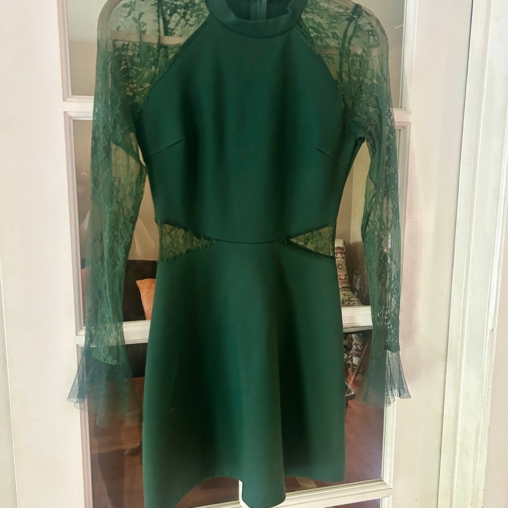 Bragging Rights Forest Green Lace Long Sleeve Skater Dress